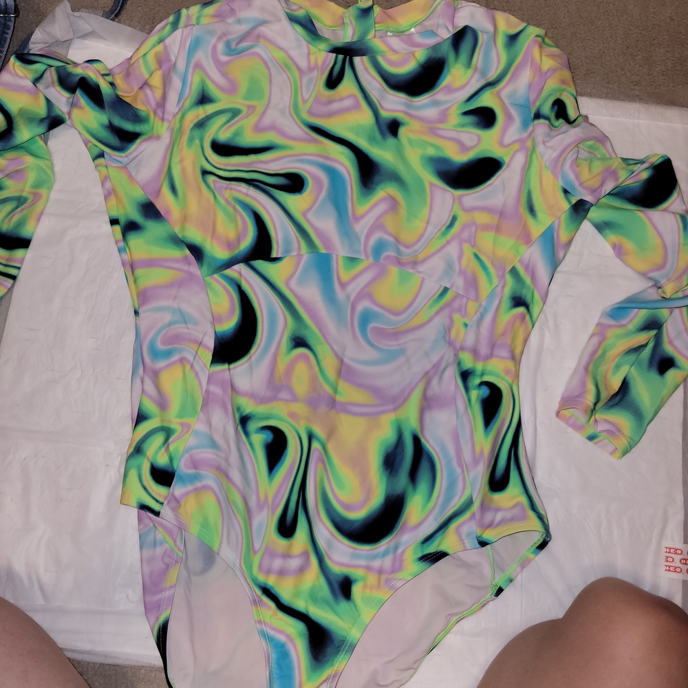 Vibrant Swirl One Piece Long Sleeve Tried On Not Worn Rash Guard